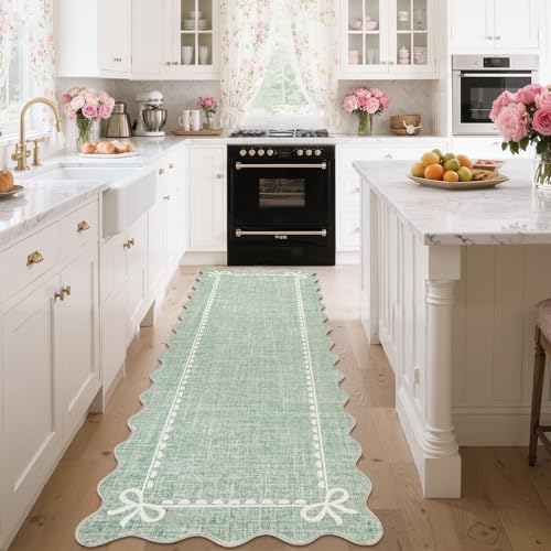 GarveeHome Scalloped Hallway Runner Rug 2.5x10 Non Slip Sage Green Rugs - Image 2