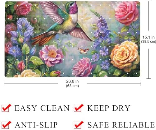 Bathtub Mat Non Slip 26.8x15.1 Inch, Hummingbird and Flower Shower Mat - Image 4