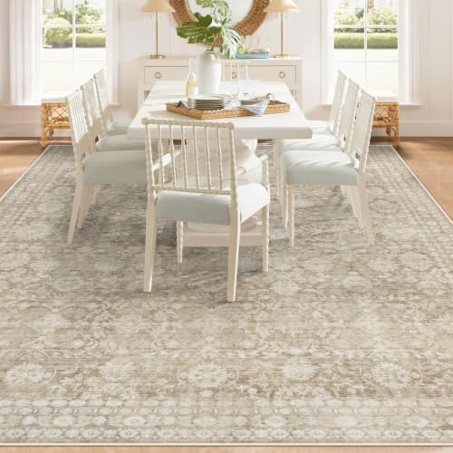 8x10 Area Rugs for Living Room: Washable Large Vintage Floral Rug Low Pile - Image 3