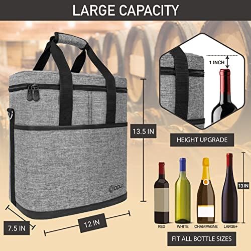 opux Insulated Wine Cooler Bag, Leakproof 6 Bottle Wine Tote Carrier - Image 3