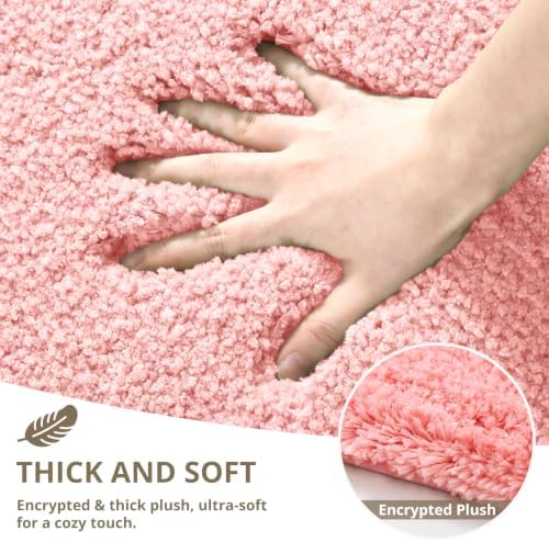 Polyester Bathroom Rug 20"x32" Pink, Non-Slip Soft Shaggy Bath Mat - Image 4
