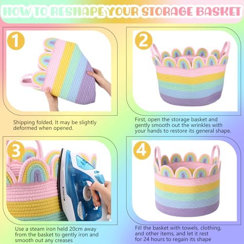 LemonRoad Round Woven Basket Pastel Rainbow - Image 3