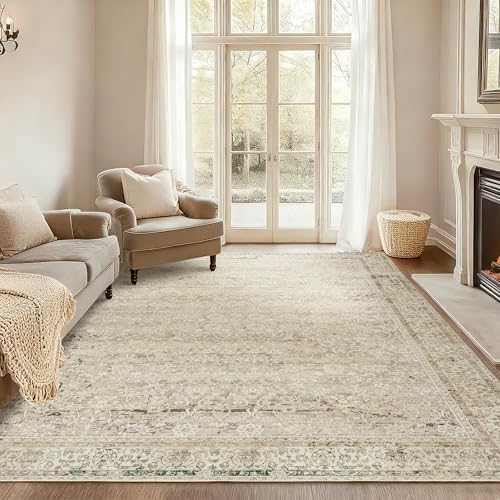 BILEEHOME Cream Light Tan Rug for Bedroom Distressed Low Pile Soft Rugs 5x8 by BILEEHOME