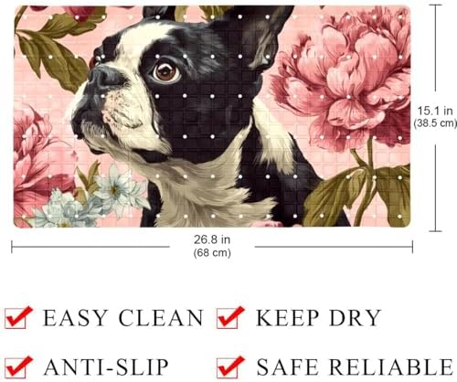 Bathtub Mat Non Slip 26.8x15.1In, Pug Flower Bath Mat - Image 4