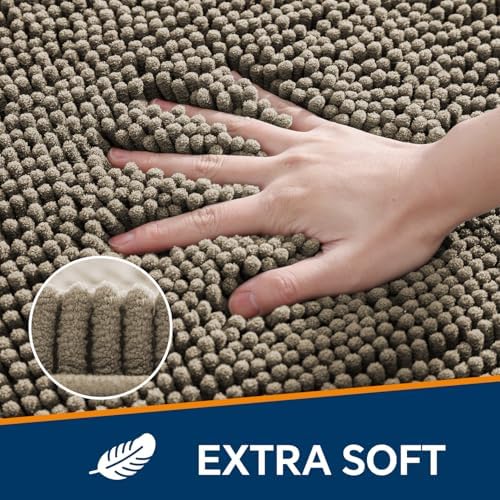 Chenille Bathroom Rug 36"x60" Taupe, Large Plush Bath Mat - Image 3