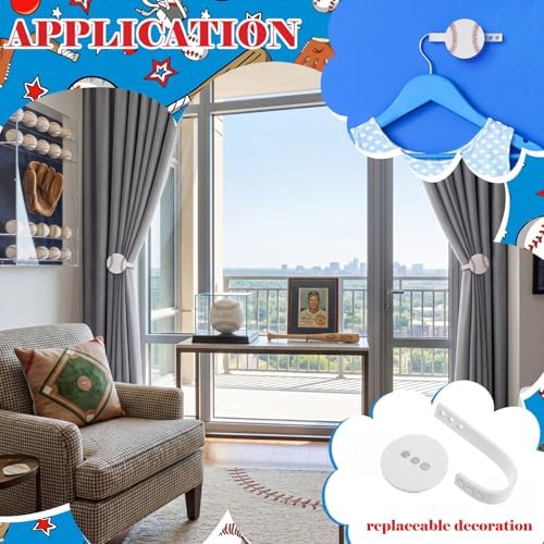 Briwooody 2 Pcs Baseball Curtain Tiebacks Acrylic Sport Curtain Tiebacks - Image 4