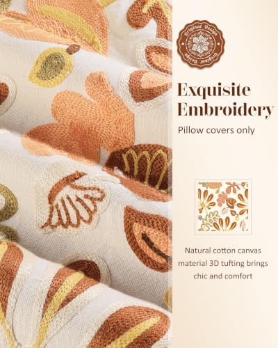 Embroidered Throw Pillow Cover, 18x18 Inch, Fall Abstract Floral - Image 2