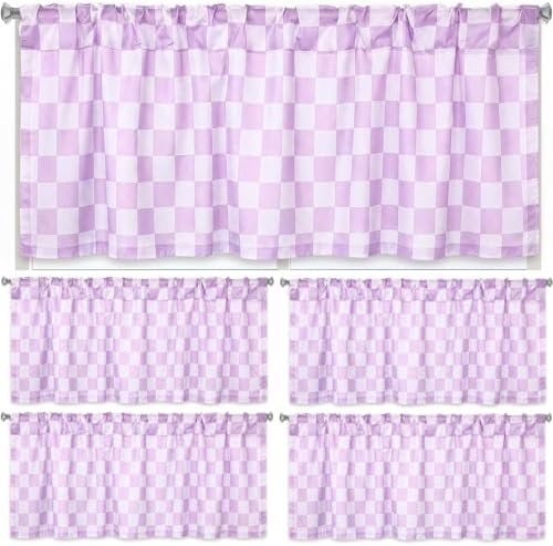 4 Pcs Purple Checkerboard Window Valance Curtains by Mindsoft