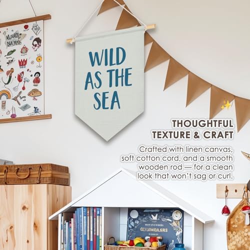 Wheatwin Ocean Nursery Decor, Wild As the Sea Blue Wall Hanging Pennant Flag - Image 6