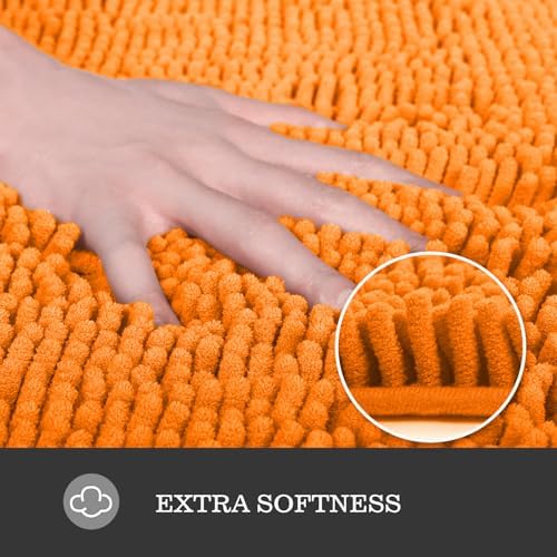 Yeaban Chenille Orange Bathroom Rug 24"x36", Non-Slip Rubber Backing - Image 2