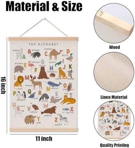XFN Cute Animal Number Chart Alphabet Poster Hanger, ABC Chart Wall Decor - Image 6