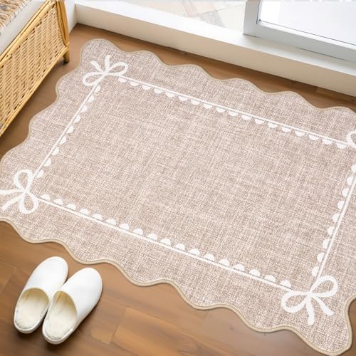 GarveeHome Scalloped Entryway Rug 2x3 Washable Front Door Bow Rug by GarveeHome