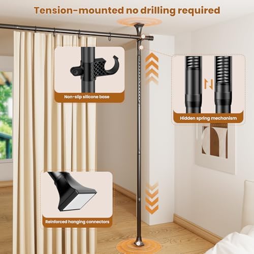 Room Divider Curtain Rods No Drilling, Adjustable Wall Divider 4-10Ft - Image 4
