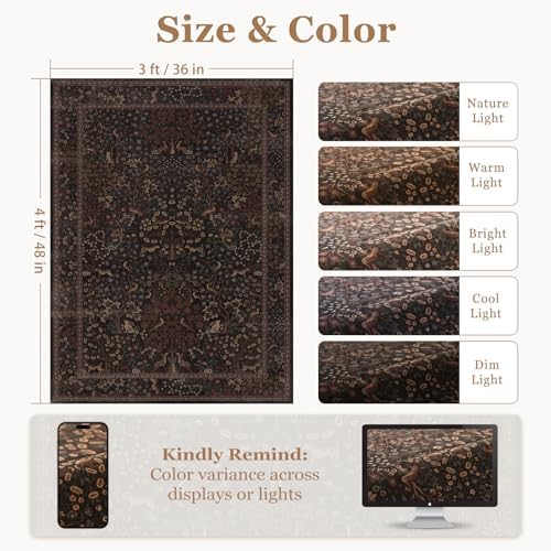 Floral Animal Print 3x4 Small Area Rugs, Washable Non Slip Thin Throw Rugs - Image 2