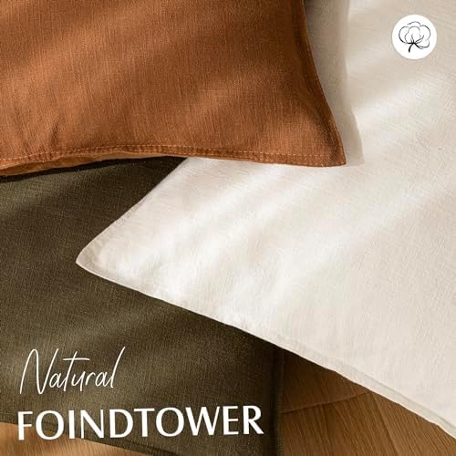 Foindtower Linen Solid Decorative Throw Pillow Covers 26x26 Cream White - Image 4