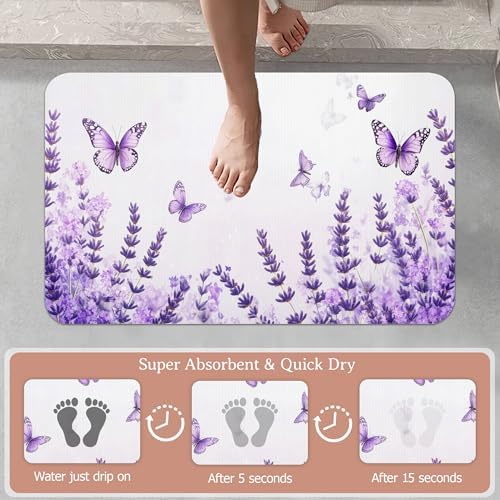 Diatomaceous Earth Bath Mat, Lavender Butterfly Bath Rugs - Image 3