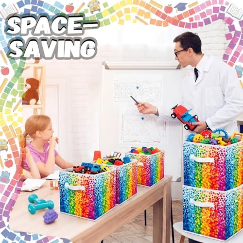 Chunful 6 Pcs 11" Fabric Cube Storage Bin Rainbow Multicolor Dots - Image 3