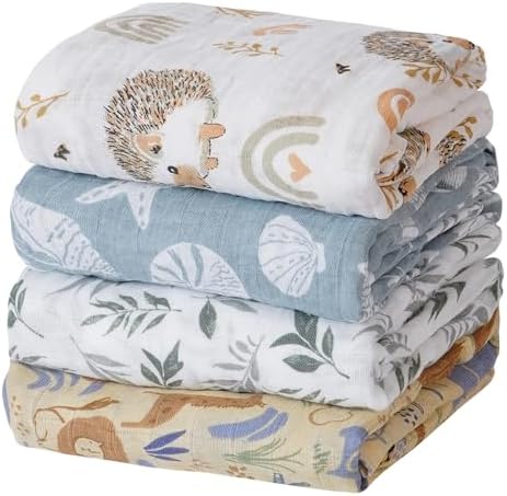 4 Set Muslin Swaddle Blankets Receiving Blanket by CoolaPeach