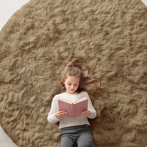 OLANLY Taupe Round Rugs for Bedroom by OLANLY