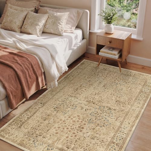 Neutral Tan Entryway Area Rug 4x6, Washable Bedroom Nursery Rug - Image 4
