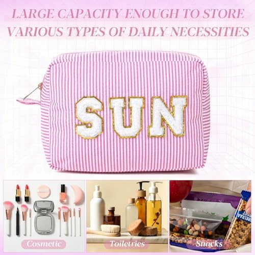 Sanwuta Seersucker Cosmetic Bags Sun Bags Stripe Preppy Cosmetic Bag Sunscreen - Image 4