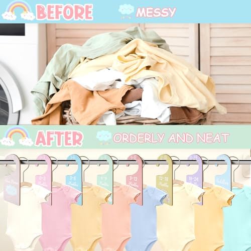Baby Closet Dividers 8PCS, Pastel Rainbow Theme Wooden Double-Sided Clothes - Image 5