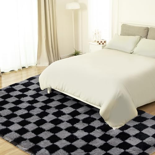 Super Soft Rug for Bedroom, 8x10 Ft Grey and Black Area Rug Classic Checkered - Image 5