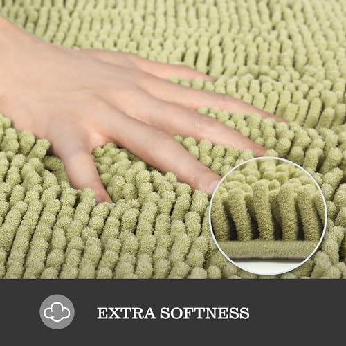 Yeaban Chenille Sage Green Bathroom Rug 17"x24", Non-Slip Rubber Backing - Image 2