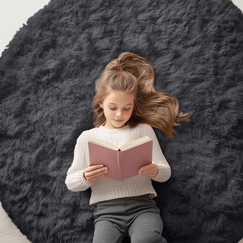 OLANLY Black Round Rugs for Bedroom by OLANLY