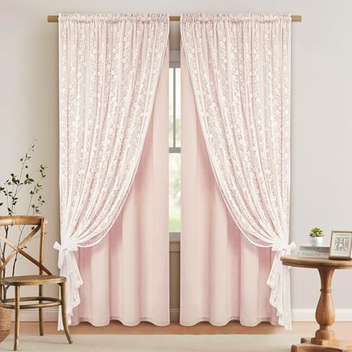 ASPMIZ Linen Pink Curtains for Bedroom, Double Layered Curtain 84 Inch Length 2 by ASPMIZ