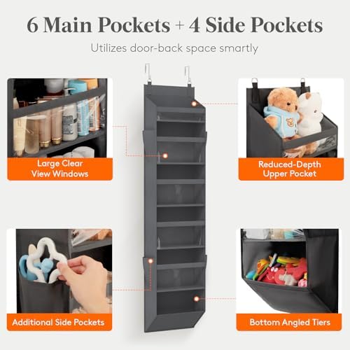 Lifewit 1 Pack Over the Door Organizer 6 Section Hanging Storage, Dark Gray - Image 3