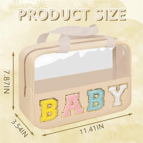 Iqimott Chenille Letter Patch Baby Bag, Preppy Clear Makeup Cosmetic Bag Large - Image 2