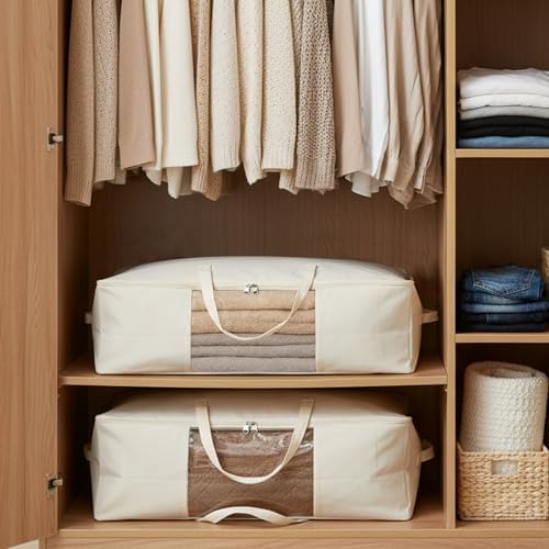 Comforter Storage Bags 70L Canvas Closet Organizer Clothes Container 4 Pack - Image 7