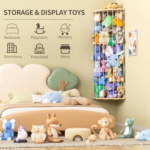 Jtksfcl Stuffed Animal Storage Wood Corner Plush Toys Holder - Image 6