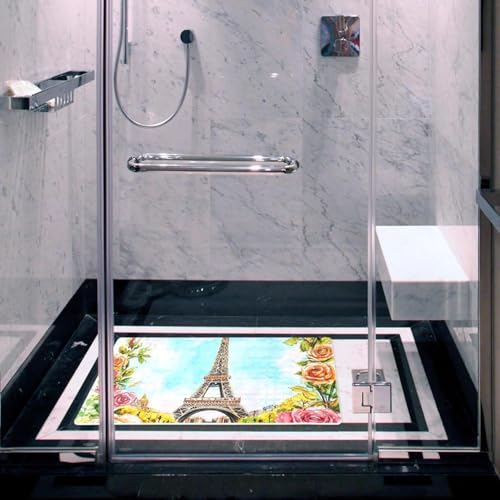 Bathtub Mat Non Slip 26.8x15.1In, Paris Eiffel Tower Rose Bath Mat - Image 6