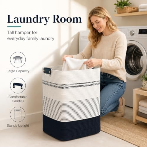 Laundry Hamper, Cotton Rope Laundry Basket - Image 2