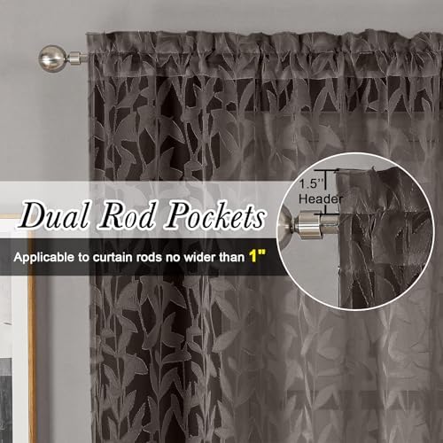 Lecloud Leia 2 Panels Sheer Chocolate Brown Curtain 54 Inch Length, Light - Image 2