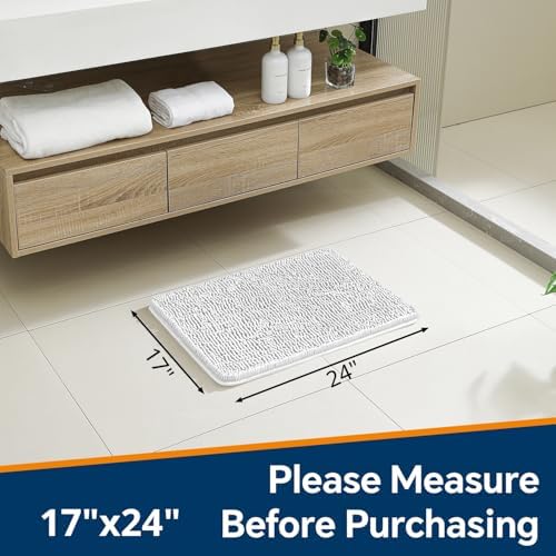 Chenille Bathroom Rug 17"x24" Light Gray, Non-Slip Plush Bath Mat - Image 2