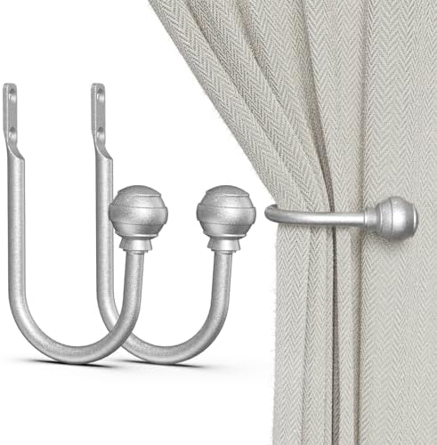 Hion Curtain Holdbacks Silver 2pcs, Curtain Tiebacks Wall Mounted Hooks by Hion