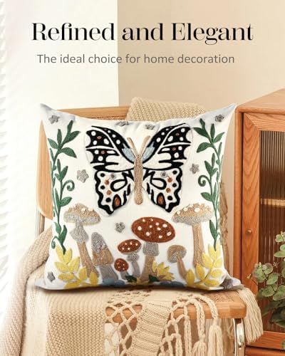 Embroidered Throw Pillow Cover, 18x18 Inch, Butterfly Moon - Image 5