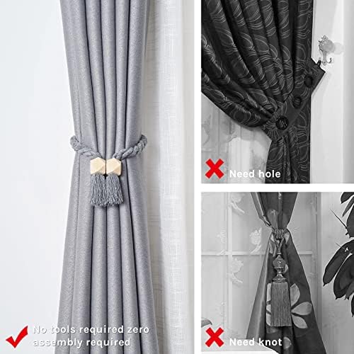 NICEEC 4 Pack Wooden Polyhedron Magnetic Curtain Tiebacks Boho Home Decor Drape - Image 2