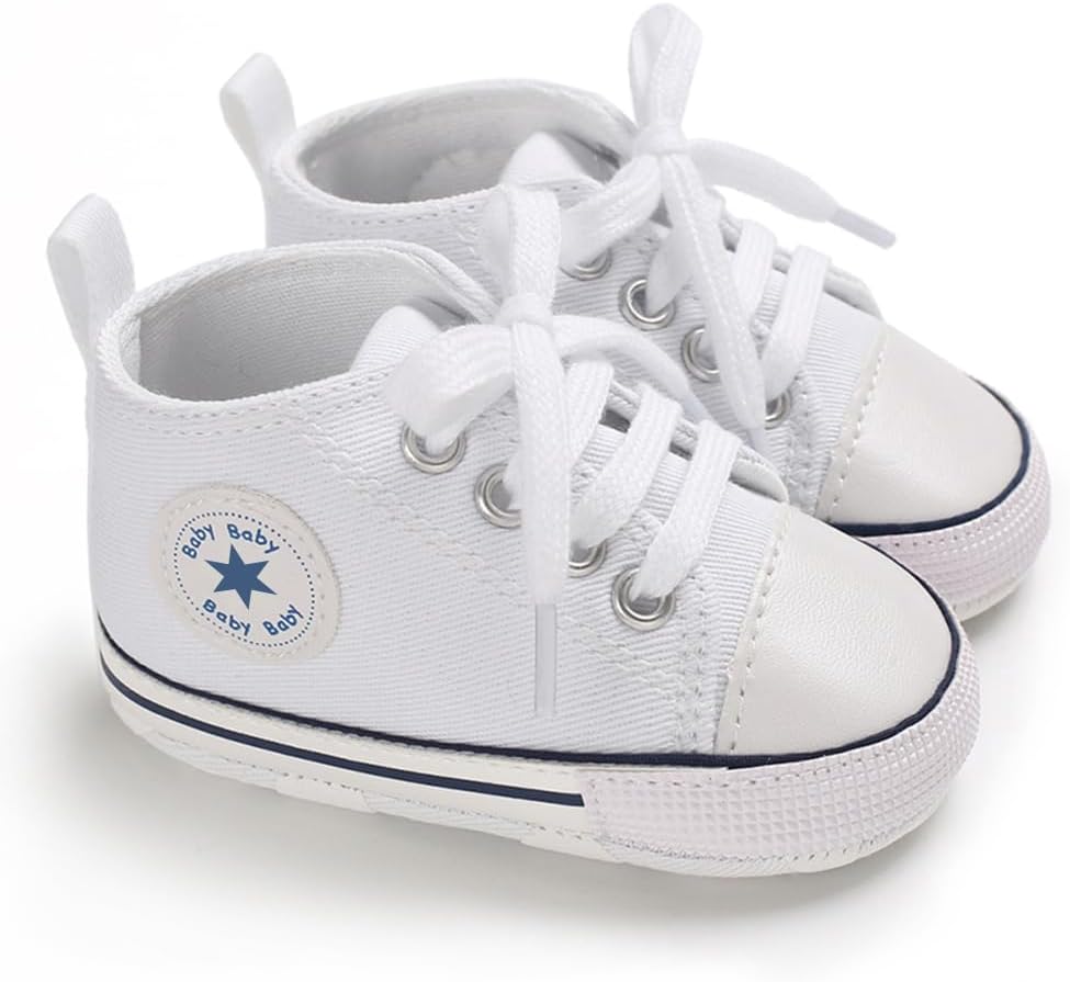Unisex Baby Girls Boys Canvas High-top Shoes, Newborn Infant Anti-Slip Soft Sole Frist Walking Breathable Sneakers
