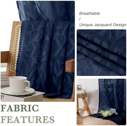 Lecloud Leia Navy Blue Sheer Curtains 54 Inch Length 2 Pcs, Rod Pockets Bedroom - Image 4