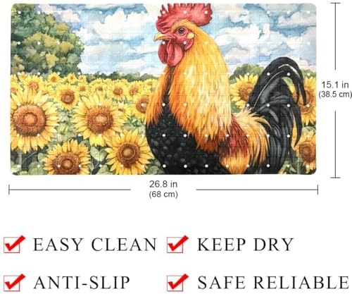 Bathtub Mat Non Slip 26.8x15.1 Inch, Sunflowers Rooster Shower Mat - Image 4