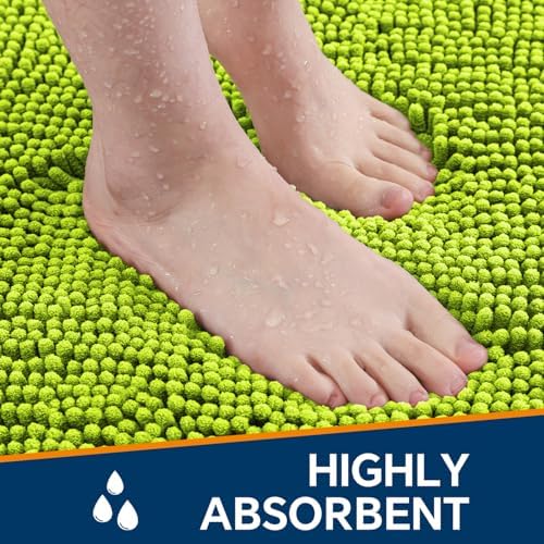 Chenille Bathroom Runner Rug 24"x72" Lime Green, Plush Bath Mat - Image 4