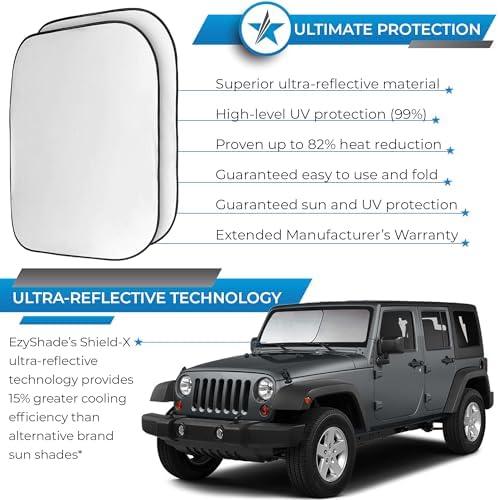 EzyShade Windshield Sun Shade for Jeep Wrangler 1986-2017. X-Small Size - Image 2