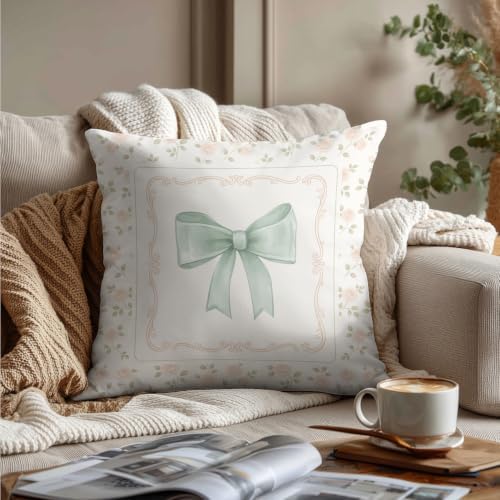 CoquetteSage Green Bow Floral French Country Pillow Covers 18x18, Floral Grand - Image 3
