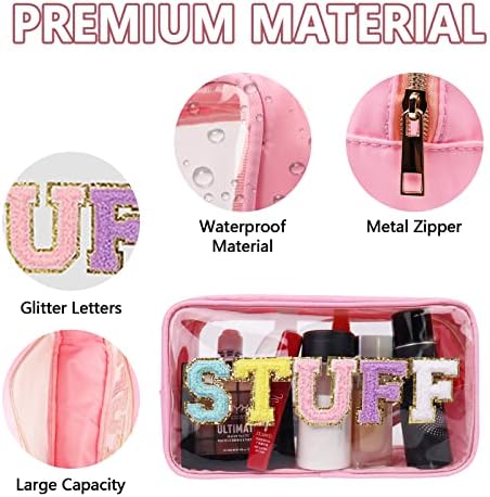 Iqimott Clear Patch Makeup Bag Stuff Pouch, Preppy Personalized Chenille Letter - Image 3