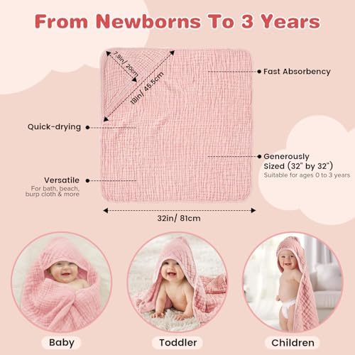Muslin Hooded Baby Towels 2 Pack, 100% Cotton Baby Bath Towels - Image 5