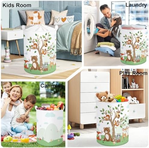 Forest Animals Laundry Hamper Woodland Tree Large Storage Basket Parents - Image 7